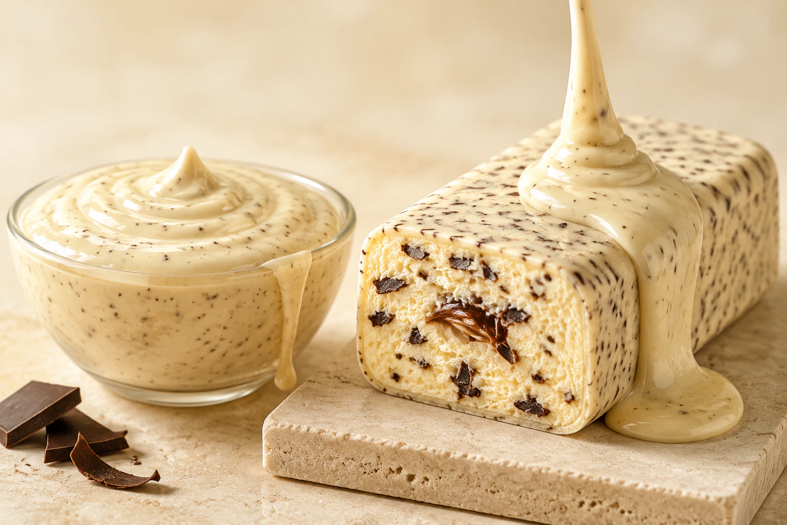 Covering Stracciatella for commercial food production